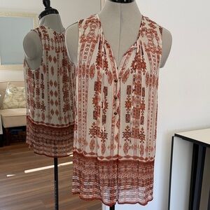 Lucky Brand Bohemian Sleeveless Top - Rust and Cream Size M